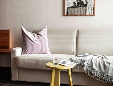 The couch in one of the apartments